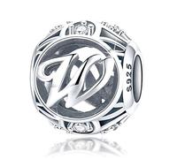 FOREVER QUEEN Letter Charm Initial A-Z Alphabet Charm Dangle Charm for Bracelet Necklace, 925 Sterling Silver CZ Beads Charm Personalized Jewelry Gift for Men Women Girls Birthday Valentine’s Day (W)