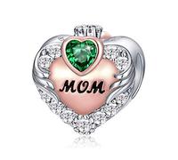 FOREVER QUEEN Love Heart Mom May Birthstone Charm for Bracelet 925 Sterling Silver Mom Charms Bead for Bracelet, Best Birthday Gift for Mom With Jewelry Box