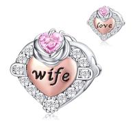 FOREVER QUEEN Love Heart Wife October Birthstone Charm for Bracelet 925 Sterling Silver Wife Charms Bead for Bracelet, Best Birthday Gift for Wife With Jewelry Box