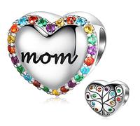 FOREVER QUEEN Love Mom Charm Bead 925 Sterling Silver Heart Mom Charm Compatible With Bracelets