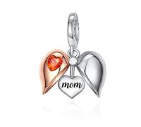 FOREVER QUEEN Love Mom Charm Bead 925 Sterling Silver Heart Mom Dangle Charm Compatible With Bracelets…