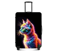 FOREVER QUEEN Luxury Marble Luggage Cover Suitcase Protector Suitcase Cover Anti-Scratch,Stretchable Bag Cover Washable Durable Polyester, Colorful cats, L(fits 28-30Inch suitcase), Cat