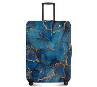 FOREVER QUEEN Luxury Marble Luggage Cover Suitcase Protector Suitcase Cover Anti-Scratch,Stretchable Bag Cover Washable Durable Polyester, blue-gold, M(fits 24-26Inch suitcase), Marble