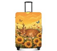 FOREVER QUEEN Spring Flower Luggage Cover Suitcase Protector Suitcase Cover Anti-Scratch,Stretchable Bag Cover Washable Durable Polyester, Deer - Sunflower, M(fits 24-26Inch suitcase), Flower
