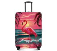 FOREVER QUEEN Travel Luggage Cover for 18-32 Inch Suitcases, Anti-Scratch Waterproof Protector - Elastic Washable Fits Checked & Carry On Baggage, Flamingo Beach, L(fits 28-30Inch suitcase)