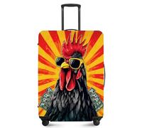 FOREVER QUEEN Travel Luggage Cover for 18-32 Inch Suitcases, Anti-Scratch Waterproof Protector - Elastic Washable Fits Checked & Carry On Baggage, Funny Money Rooster, M(fits 24-26Inch suitcase)