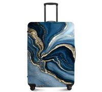 FOREVER QUEEN Travel Luggage Cover for 18-32 Inch Suitcases, Anti-Scratch Waterproof Protector - Elastic Washable Fits Checked & Carry On Baggage, Blue Marble, L(fits 28-30Inch suitcase)