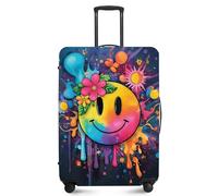 FOREVER QUEEN Travel Luggage Cover for 18-32 Inch Suitcases, Anti-Scratch Waterproof Protector - Elastic Washable Fits Checked & Carry On Baggage, Smiley Face, M(fits 24-26Inch suitcase)