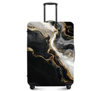 FOREVER QUEEN Travel Luggage Cover for 18-32 Inch Suitcases, Anti-Scratch Waterproof Protector - Elastic Washable Fits Checked & Carry On Baggage, Black Marble, M(fits 24-26Inch suitcase)