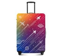 FOREVER QUEEN Travel Luggage Cover for 18-32 Inch Suitcases, Anti-Scratch Waterproof Protector - Elastic Washable Fits Checked & Carry On Baggage, Rainbow Airplane, XL(fits 32-34Inch suitcase)