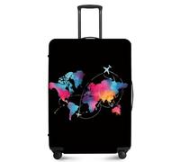 FOREVER QUEEN Travel Luggage Cover for 18-32 Inch Suitcases, Anti-Scratch Waterproof Protector - Elastic Washable Fits Checked & Carry On Baggage, World Map, L(fits 28-30Inch suitcase)