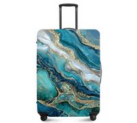 FOREVER QUEEN Travel Luggage Cover, Stretchable Suitcase Protector, Washable Durable Suitcase Cover, Anti-Scratch Dustproof Protector from Scratches Dirt Damage for Travel, Blue Gold Marble, S(fits 20