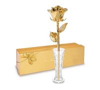 Forever Rose 24K Gold Dipped Real Rose - Handmade, Long-Lasting Preserved Flower in Glass Vase & Gold Box, Romantic Gift for Anniversary, Valentine's, Mother's Day, Birthday, Wedding, Wife, Girlfriend