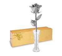 Forever Rose Platinum Dipped Rose & Clear Glass Bud Vase | Genuine, One of A Kind, and Hand Dipped Platinum Rose | Everlasting Forever Flower | Romantic Gifts for Women & Men