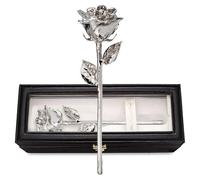 Forever Rose Real Rose Dipped in Platinum, Handcrafted Preserved Rose in Luxury Leather Display Case with LED Light, Romantic Gift for Her, Elegant Keepsake for Anniversary, Birthday, or Any Occasion