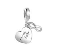 Forever Sister Love Heart Dangle Charm fit Pandora Charms Moments Bracelets Simple Silver