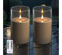 Forever Speed 2PCS Grey Waterproof Outdoor Candles,Flameless Candles with Remote Timer,17.5cmx 10cm Battery Operated Acrylic Candles for Festival Wedding Home Party Halloween Christmas Decorations