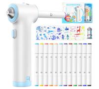 Forever Speed Airbrush Electric Paint Spray Pen Set 12 Textile Markers with Double Tip, 3 Stencils and 2 Spray Heads, Bright and Rich Colours, Machine Washable After Fixation, Textile Paint for