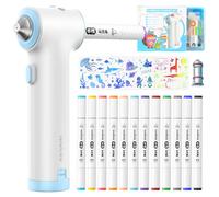 Forever Speed Airbrush Electric Paint Spray Pen Set 12 Textile Markers with Double Tip, 3 Stencils and 2 Spray Heads, Bright and Rich Colours, Machine Washable After Fixation, Textile Paint for