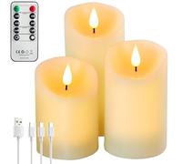 Forever Speed Flameless LED Candles,Rechargeable,Set of 3 Battery Operated Flickering Candles with Remote Control and Timer,Electric Candles for Camping Party Christmas Decoration
