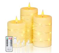 Forever Speed LED Flameless Candle,Rechargeable Fairy Lights Candle,Battery Operated Candles with Remote Control and Timer,Pack of 3 Battery Candles Flickering,Real Wax