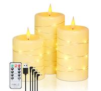 Forever Speed LED Flameless Candle,Rechargeable Fairy Lights Candle,Battery Operated Candles with Remote Control and Timer,Pack of 3 Battery Candles Flickering,Real Wax