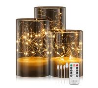 Forever Speed Set of 3 Rechargeable LED Candles 1000mAH Fairy Light with Remote Control LED Candle Decorative Flameless Candles for Party Home Decoration, Weddings - Grey