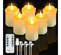 Forever Speed Set of 6 Rechargeable LED Candles,Real Wax LED Tea Lights with Remote Control,USB Candles Flickering Flameless Candles for Halloween,Christmas,Wedding,Camping,Home Decor