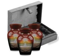 Forever URNS Adult Cremation Funeral Customized Urn with Printed Ocean Love Theme for Human Ashes | 3 cu in | Set of 3 | Small | Multicolor | Completely Handcrafted with Velvet Protection Bag