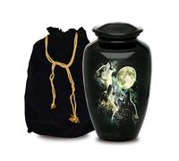 Forever URNS Adult Cremation Funeral Urn with 3 Wolfs Decorative Theme for Human Ashes of Female & Male | 200 cu in | Large | Multicolor | Completely Handcrafted with Velvet Protection Bag