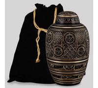 Forever URNS Adult Cremation Funeral Urn with Black Beauty Hand Engraved Finish for Human Ashes of Female & Male | 200 cu in | Large | Black Golden | Completely Handcrafted with Velvet Protection Bag