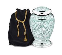 Forever URNS Adult Cremation Funeral Urn with Dove Net Textured Theme for Female & Male Ashes | 200 cu in | Large Green | Handcrafted with Velvet Protection Bag