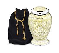 Forever URNS Adult Cremation Funeral Urn with Dove Net Textured Theme for Human Ashes of Female & Male | 200 cu in | Large | Yellow | Completely Handcrafted with Velvet Protection Bag