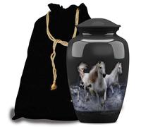 Forever URNS Adult Cremation Funeral Urn with Printed Classic 3 Horses Pictured Theme for Human Ashes of Female & Male | 200 cu in | Large | Greyish Blue | Handcrafted with Velvet Protection Bag