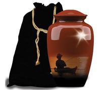 Forever URNS Adult Cremation Funeral Urn with Printed Fishing Man Theme for Human Ashes of Female & Male | 200 cu in | Large | Multicolor | Completely Handcrafted with Velvet Protection Bag