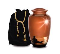 Forever URNS Adult Cremation Funeral Urn with Printed Fishing Man Theme for Human Ashes of Female & Male | 200 cu in | Large | Multicolor | Completely Handcrafted with Velvet Protection Bag