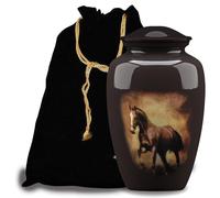 Forever URNS Adult Cremation Funeral Urn with Printed Horse Running in Desert Theme for Human Ashes of Female & Male | 200 cu in | Large | Brown | Completely Handcrafted with Velvet Protection Bag