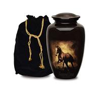 Forever URNS Adult Cremation Funeral Urn with Printed Horse Running in Desert Theme for Human Ashes of Female & Male | 200 cu in | Large | Brown | Completely Handcrafted with Velvet Protection Bag