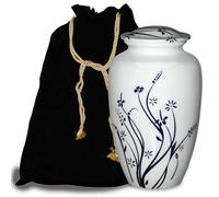 Forever URNS Adult Cremation Funeral Urn with White Textured Garden Theme for Human Ashes of Female & Male | 200 cu in | Large | Multicolor | Completely Handcrafted with Velvet Protection Bag