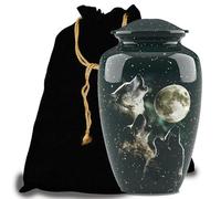 Forever URNS Adult Cremation Funeral Urn with 3 Wolfs Decorative Theme for Human Ashes of Female & Male | 200 cu in | Large | Multicolor | Completely Handcrafted with Velvet Protection Bag
