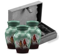 FOREVER URNS Mini Cremation Funeral Urn with Printed Cardinal Birds Theme for Human Ashes of Female & Male | 3 cu in | Set of 3 | Small | Multicolor | Completely Handcrafted with Velvet Protection Box