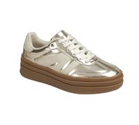 Forever Women Low Top Platform Lace-up Comfort Fashion Sneaker, Gold/Beige, 4.5 UK