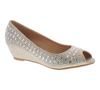 Forever Womens Low Wedge Heel Peep Toe Wedding Party Dress Sandals Shoes, Champagne, 4.5 UK