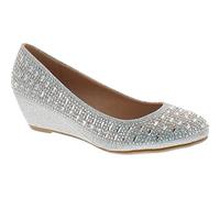 Forever Womens Low Wedge Heel Peep Toe Wedding Party Dress Sandals Shoes, Silver-closed-toe, 3 UK