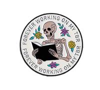 Forever Working On My TBR Pin Brooch, Skeleton Reading Enamel Pin, Gift For Book Reading Lover Bookworm Reader, Bibliophile Brooches, Book Club Lapel Badge, Spooky Library Accessories