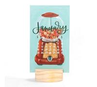 Forever Young 2026 Mini Desk Calendar - Vintage Toy Art by 1Canoe2, 3.5x6.5” Double-Sided Calendar with Wood Base, Hand-Lettered Monthly Cards for Nostalgic Desk or Giftable Display