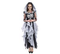 Forever Young Deluxe Ladies Zombie Bride Costume Adult Day of The Dead Skeleton Halloween Outfit (UK 16) Black