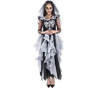 Forever Young Deluxe Ladies Zombie Bride Costume Adult Day of The Dead Skeleton Halloween Outfit (UK 6) Black