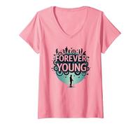 Forever Young: Don't Let The Old Man in Vintage Graphic V-Neck T-Shirt, Women, Pink, M