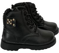 Forever Young Girls Black Military Lace Up Zip Ankle Boots Shoes (12 UK, numeric_12)